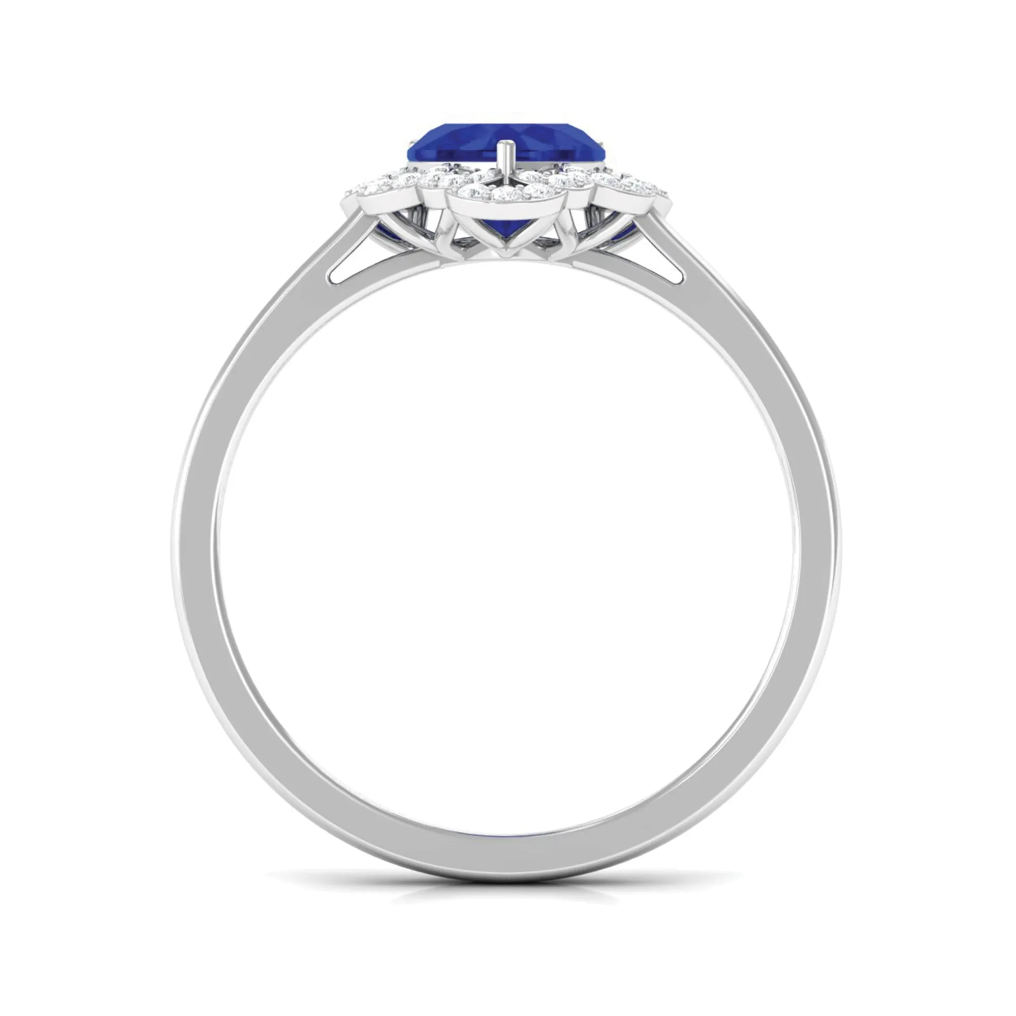 1 CT Heart Lab Created Blue Sapphire Designer Engagement Ring with Diamond