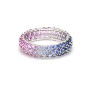 14K or 18K Gold Pave Blue Pink Ombre Eternity Band