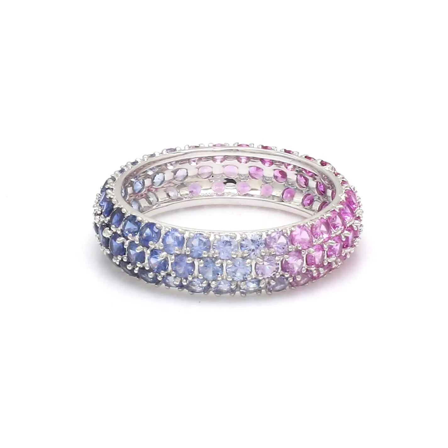 14K or 18K Gold Pave Blue Pink Ombre Eternity Band