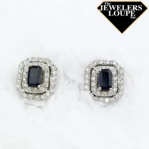 14K White Gold .35ctw Diamond and .65ctw Sapphire Double Halo Earrings (84688)