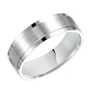 14k White Gold Brushed Center Men’s Wedding Band with Polished Step Edges - 7mm