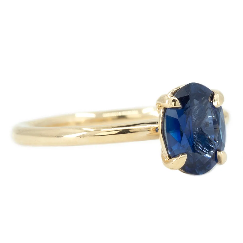 1.53ct Oval Royal Blue Sapphire Solitaire Ring In 14K Yellow Gold