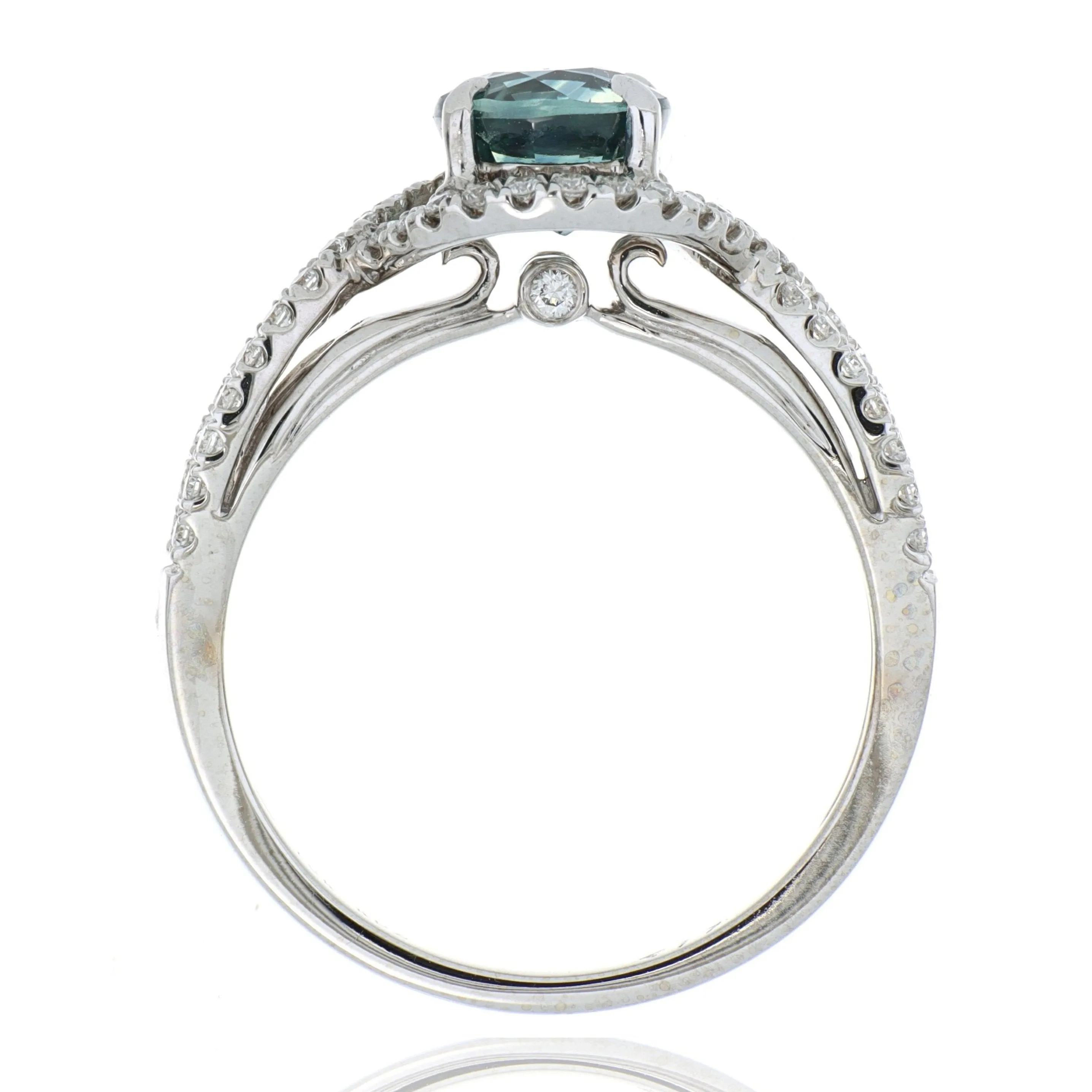 18k White Gold Teal Sapphire and Diamond Ring