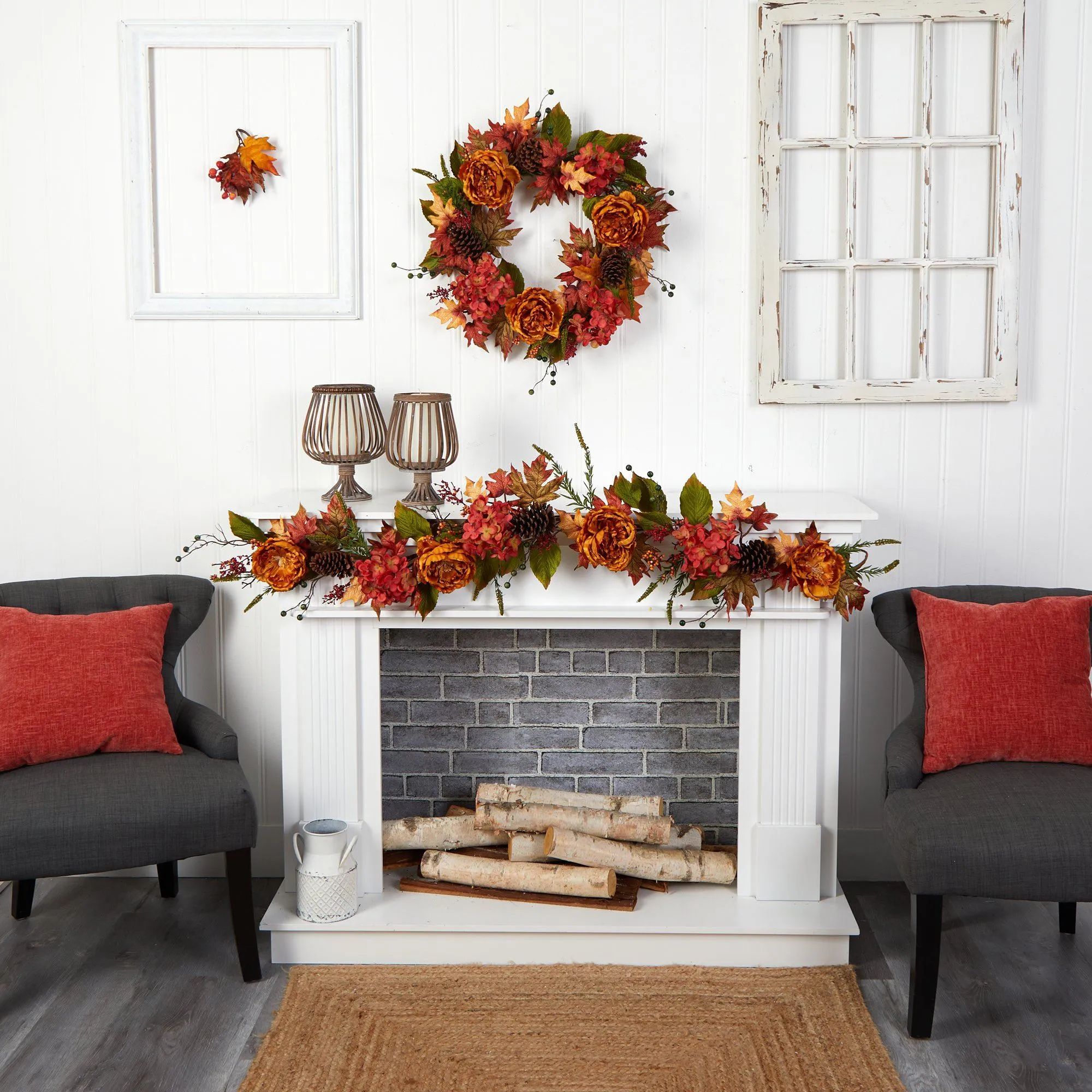 6’ Fall Ranunculus, Hydrangea and Berries Autumn Artificial Garland by Nearly Natural