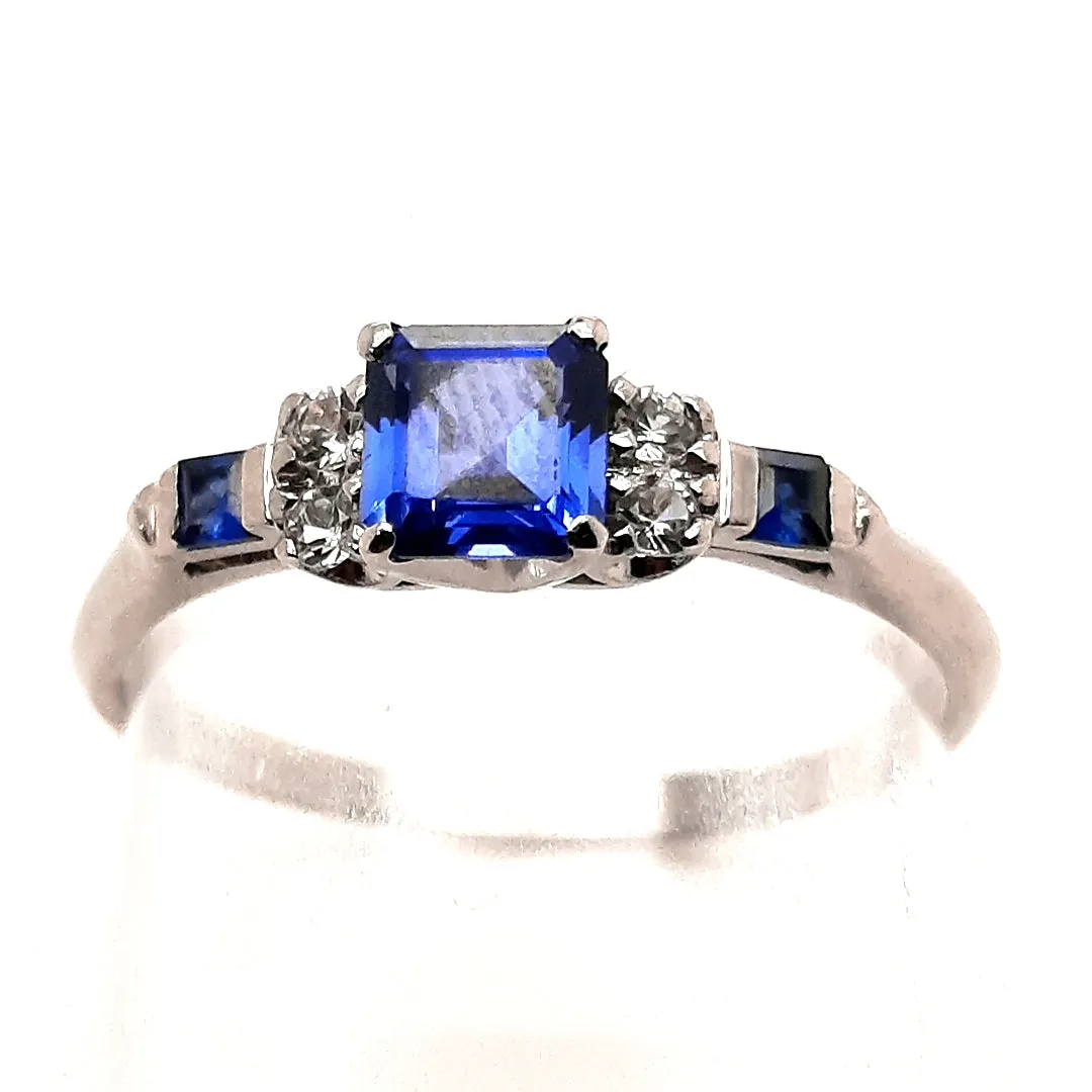 9ct White Gold Synthetic Sapphire & Spinel Ring