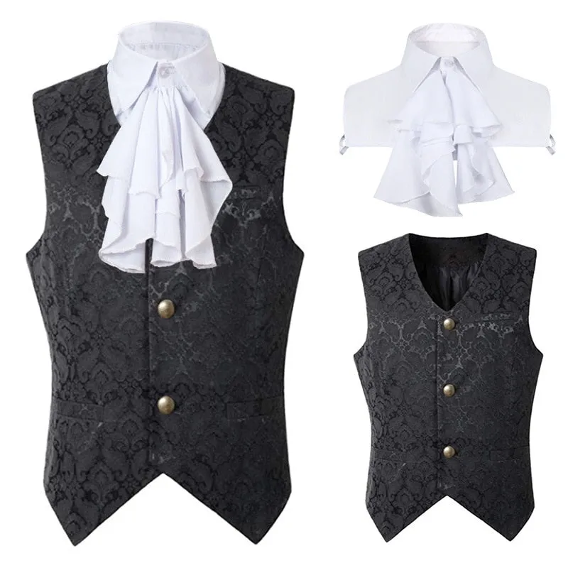 Advbridge Mens Black Victorian Suit Vest Steampunk Gothic Brocade Waistcoat Men Renaissance Costumes Party Halloween Vests With Jabot Tie