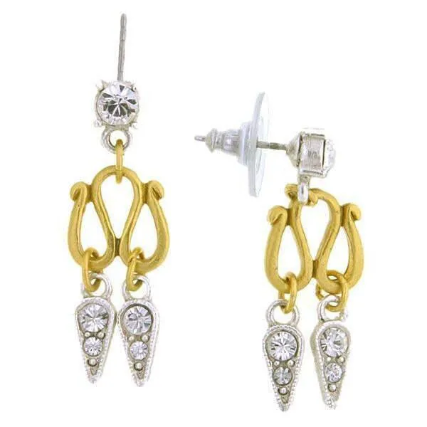 Antiquities Couture Two Tone Crystal 2 Drop Post Earrings