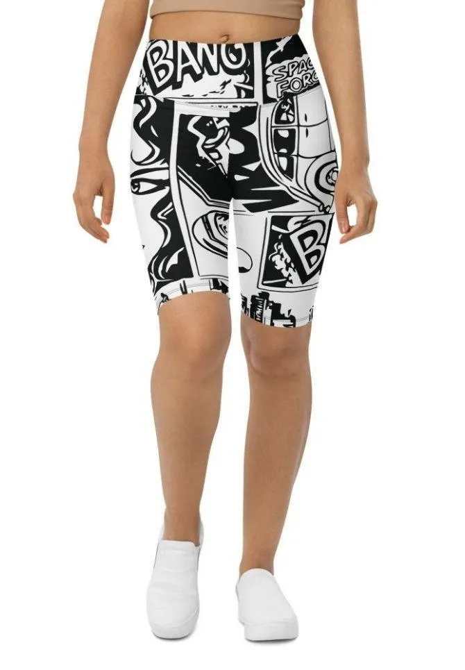 Black & White Comic Book Biker Shorts