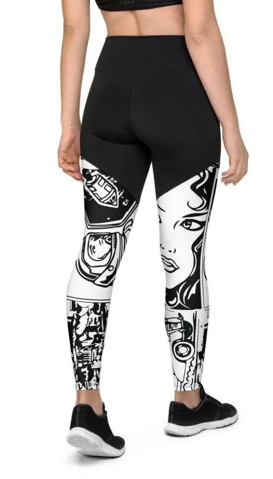 Black & White Comic Book Compression Leggings