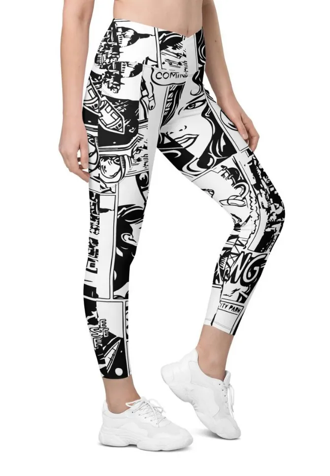 Black & White Comic Book Crossover Leggings With Pockets