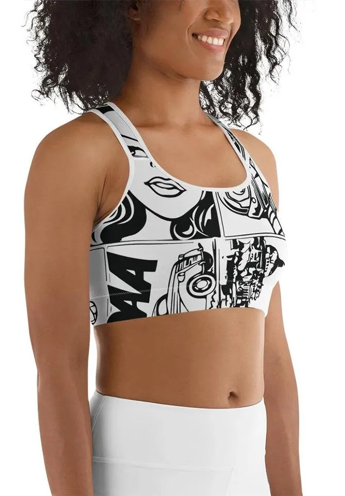 Black & White Comic Book Sports Bra