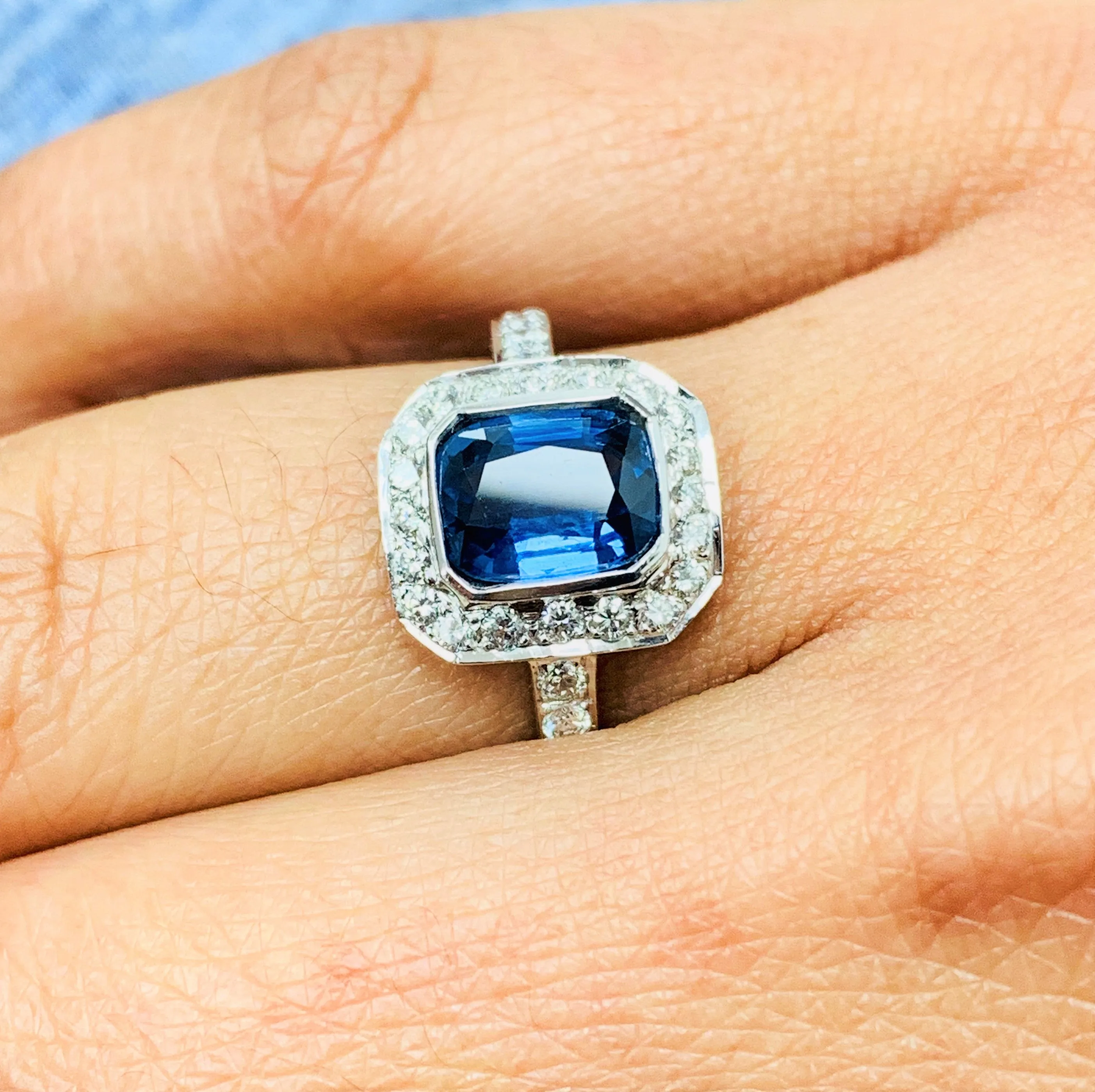 Deep Blue Sea Sapphire & Diamond Ring (2.26 ct Sapphires & Diamonds) in White Gold