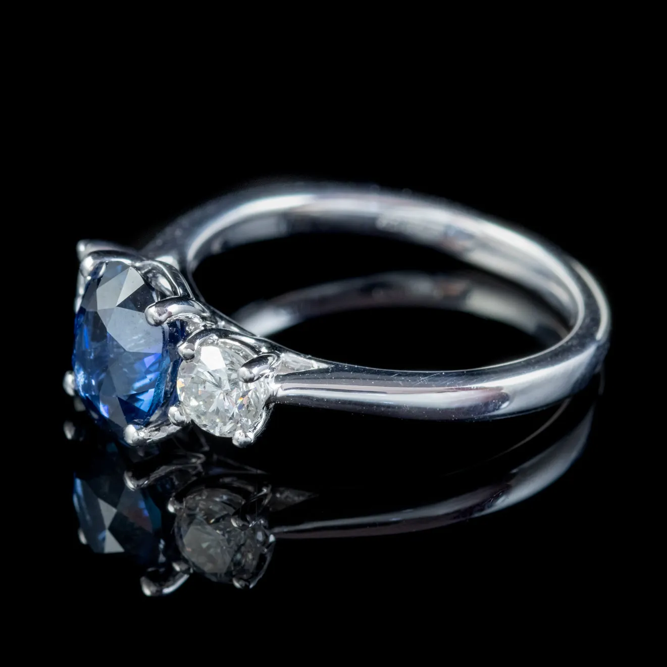 Edwardian Style Natural Sapphire Diamond Trilogy Engagement Ring 18ct Gold 1.73ct Sapphire Cert