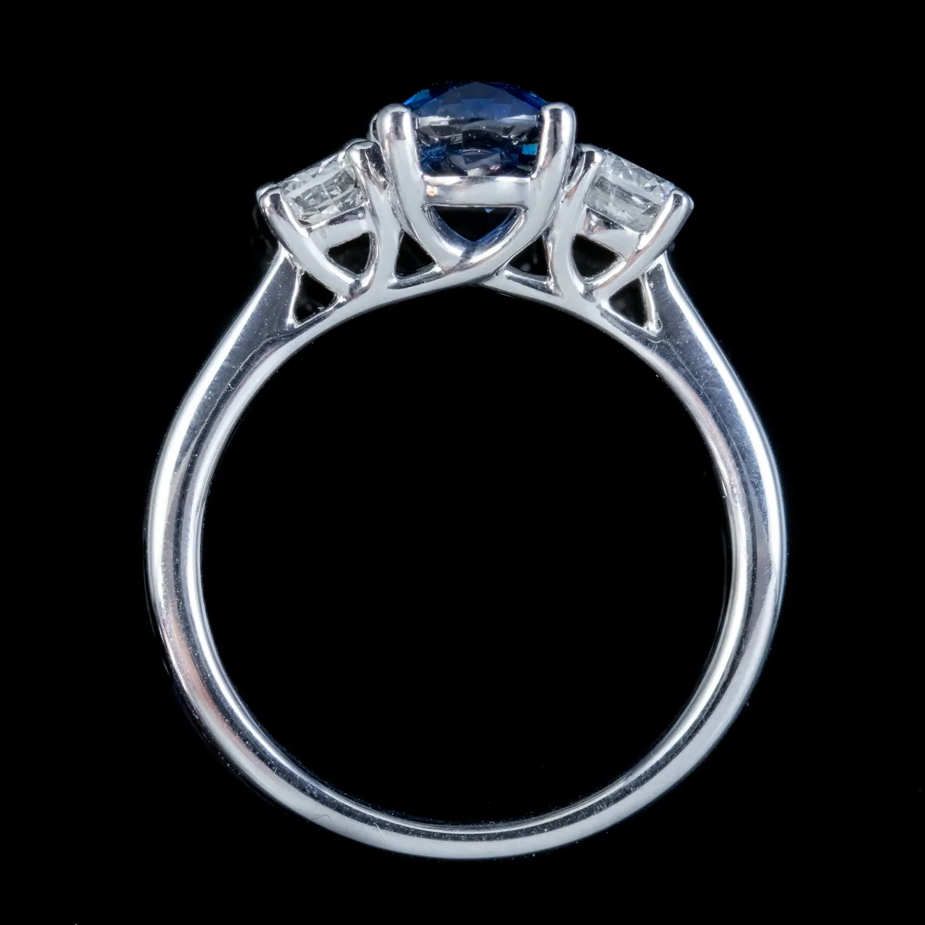 Edwardian Style Natural Sapphire Diamond Trilogy Engagement Ring 18ct Gold 1.73ct Sapphire Cert