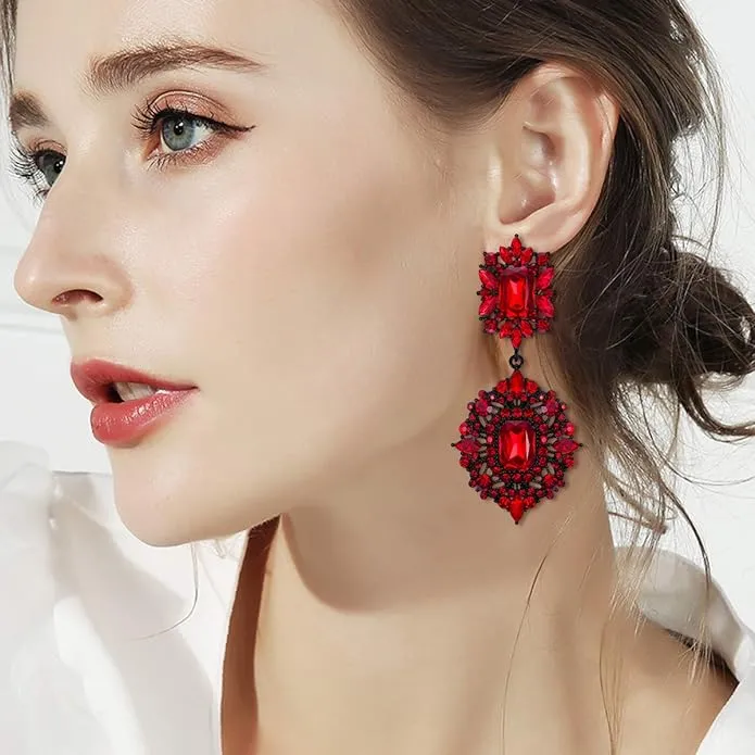 Elegant Vintage Inspired Red Gem Stone Reign Medieval Style Earrings