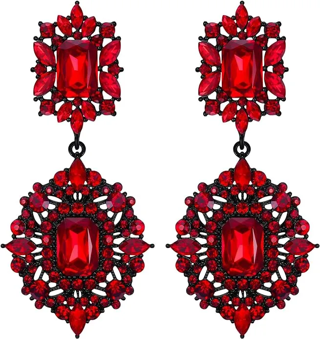 Elegant Vintage Inspired Red Gem Stone Reign Medieval Style Earrings