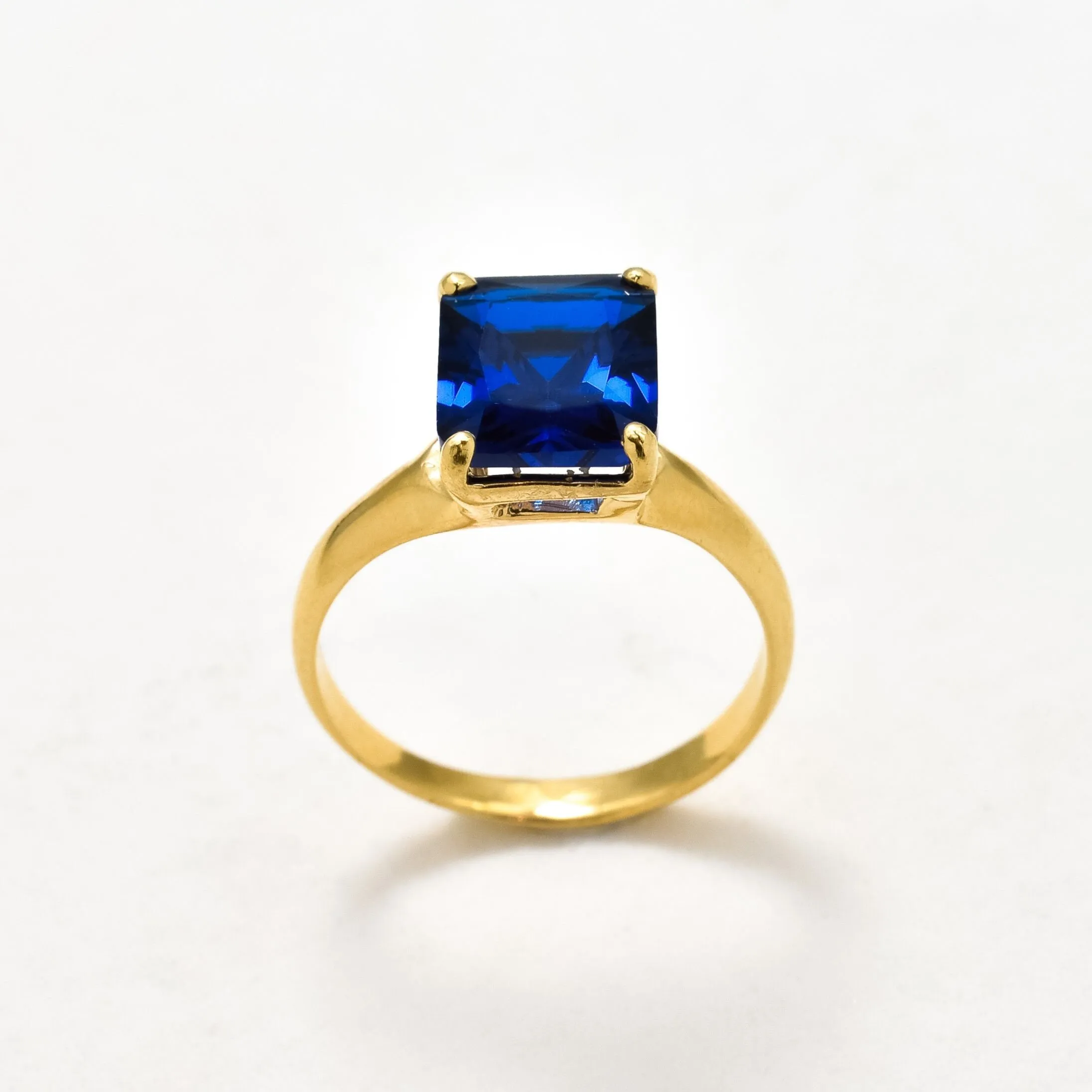 Gold Sapphire Ring - Blue Square Ring - Solitaire Sapphire Ring