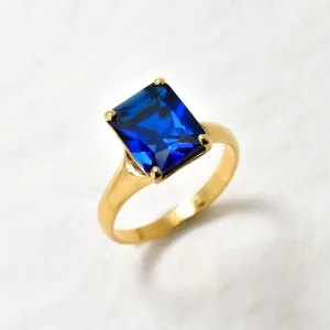 Gold Sapphire Ring - Blue Square Ring - Solitaire Sapphire Ring