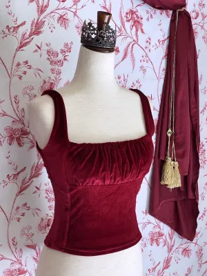 Historically Inspired Velvet Milkmaid Bustier Top in Red