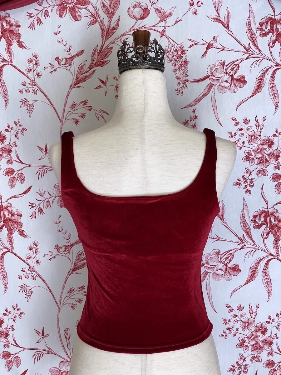 Historically Inspired Velvet Milkmaid Bustier Top in Red