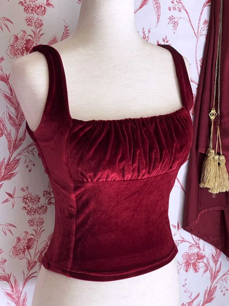 Historically Inspired Velvet Milkmaid Bustier Top in Red