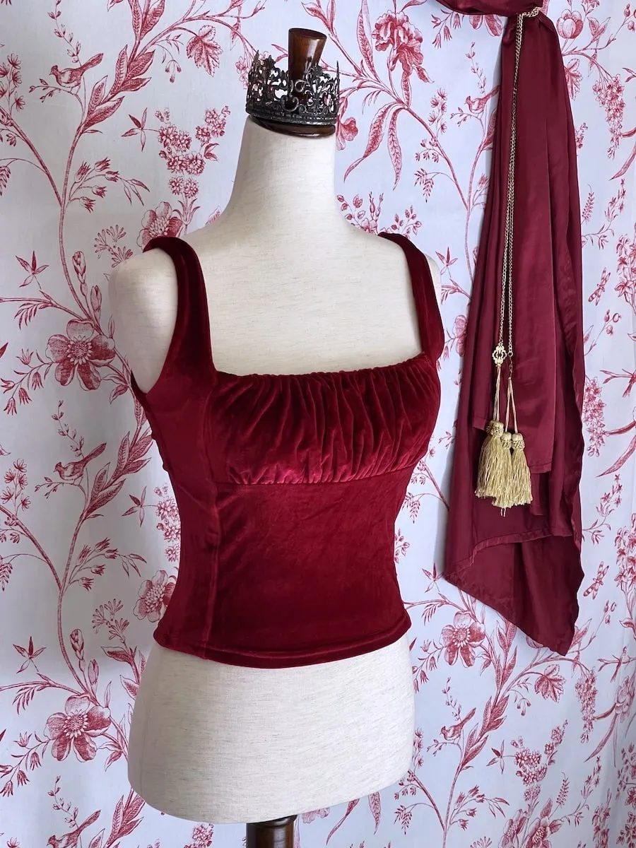 Historically Inspired Velvet Milkmaid Bustier Top in Red