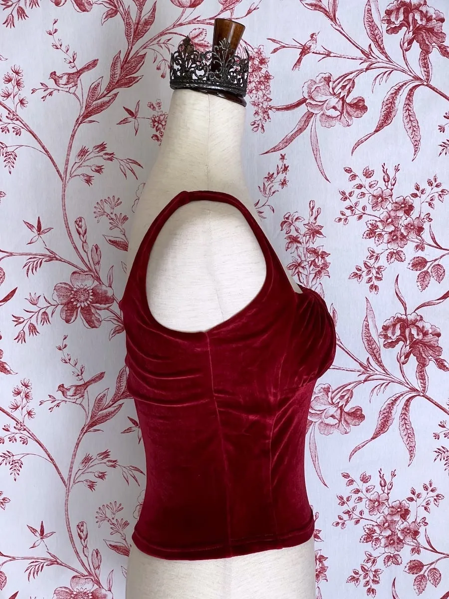 Historically Inspired Velvet Milkmaid Bustier Top in Red