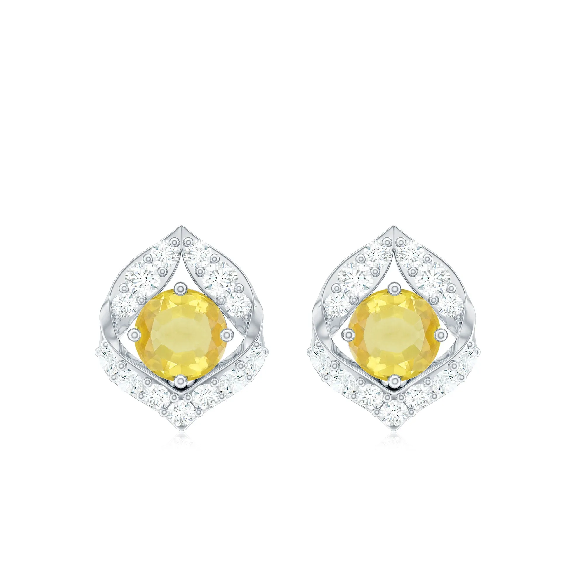 Lab Grown Yellow Sapphire Stud Earrings with Diamond