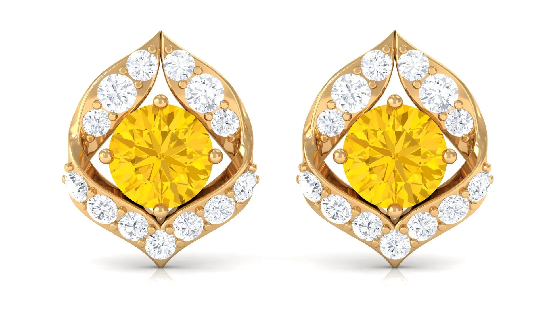 Lab Grown Yellow Sapphire Stud Earrings with Diamond