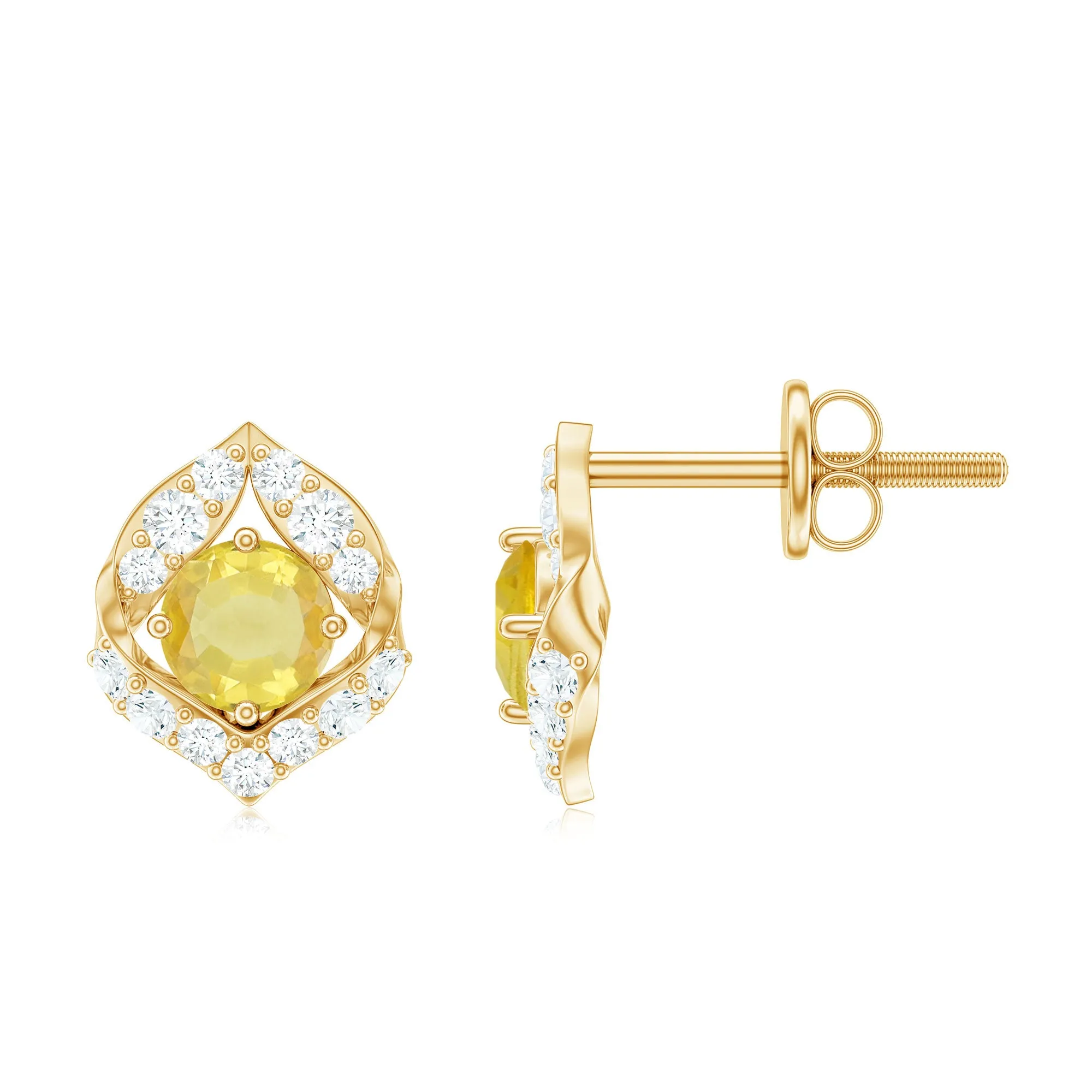 Lab Grown Yellow Sapphire Stud Earrings with Diamond