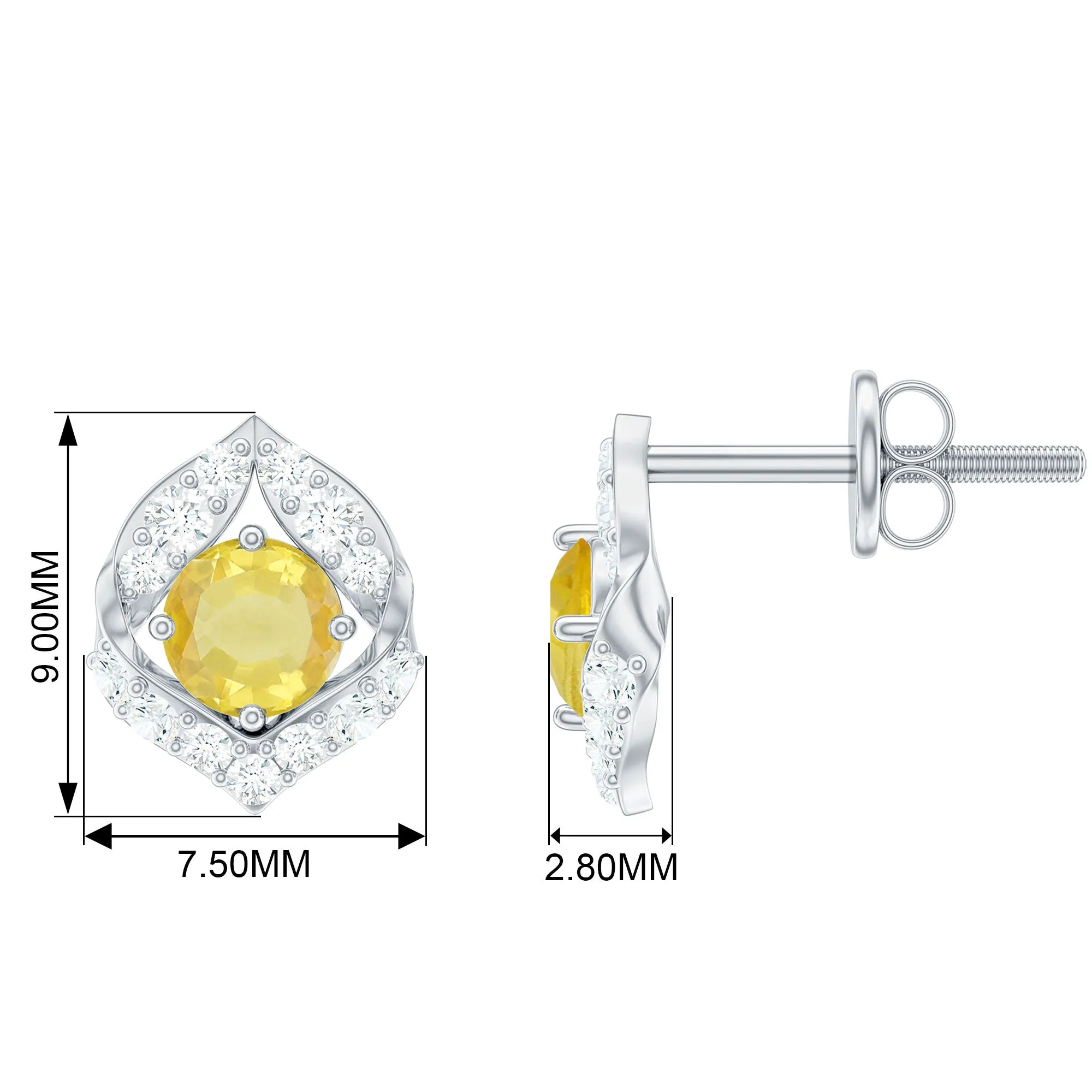 Lab Grown Yellow Sapphire Stud Earrings with Diamond