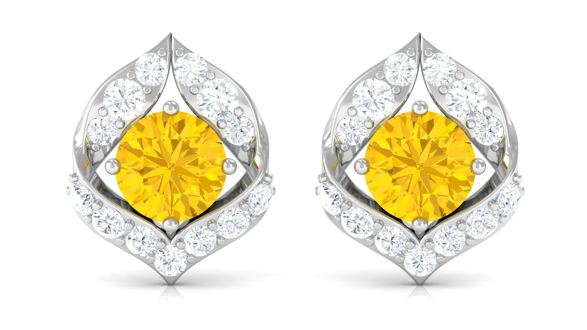 Lab Grown Yellow Sapphire Stud Earrings with Diamond