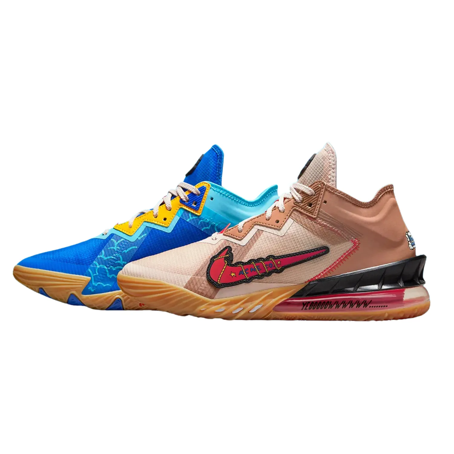 Nike LeBron 18 Low Wile E. vs Roadrunner Space Jam  Racer Blue Baltic Blue University Gold White