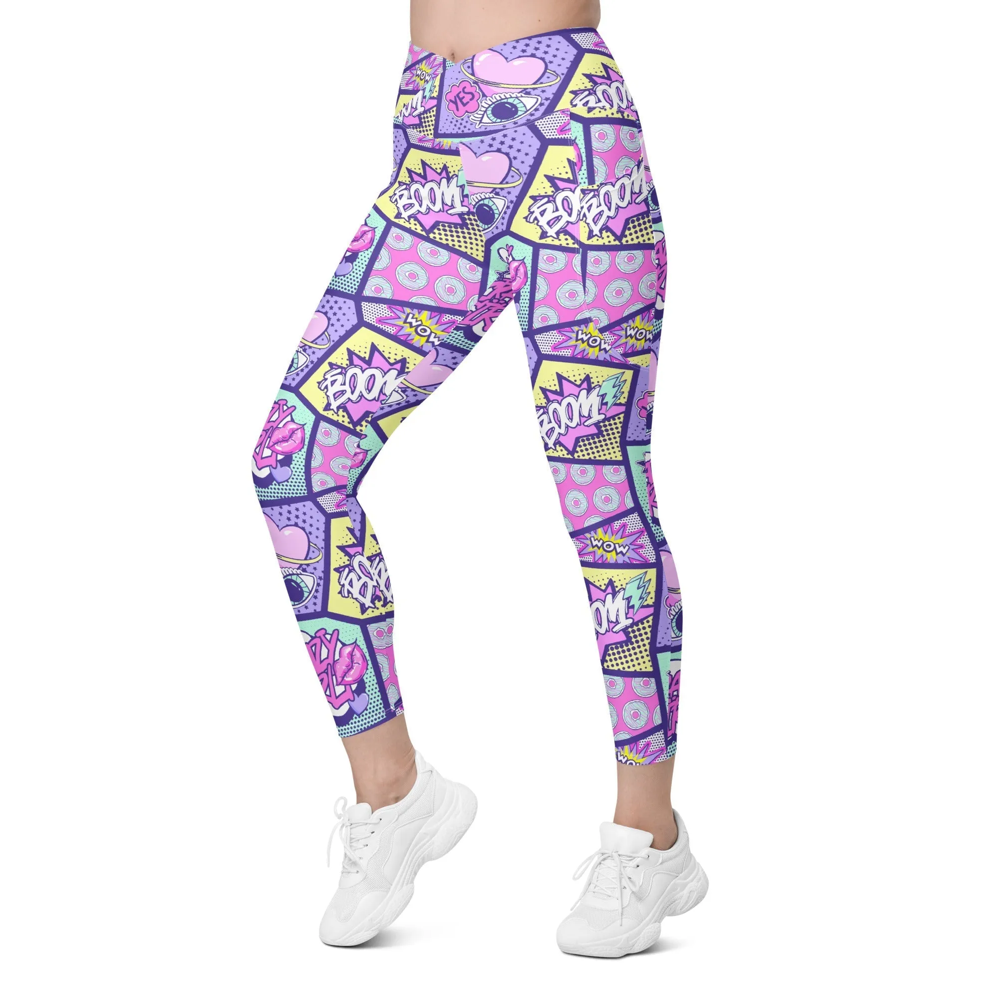 Pastel Comic Book Crossover Leggings With Pockets