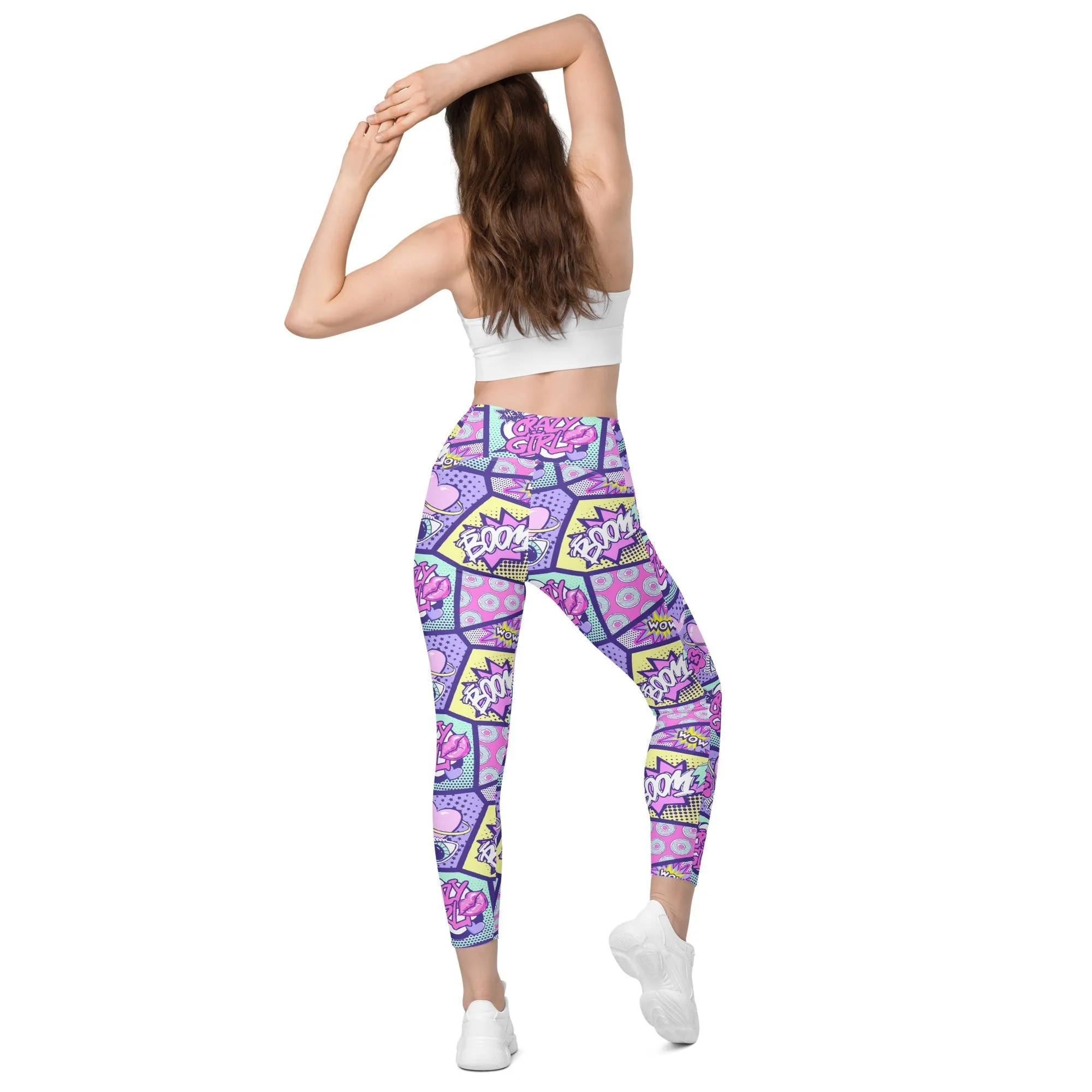 Pastel Comic Book Crossover Leggings With Pockets