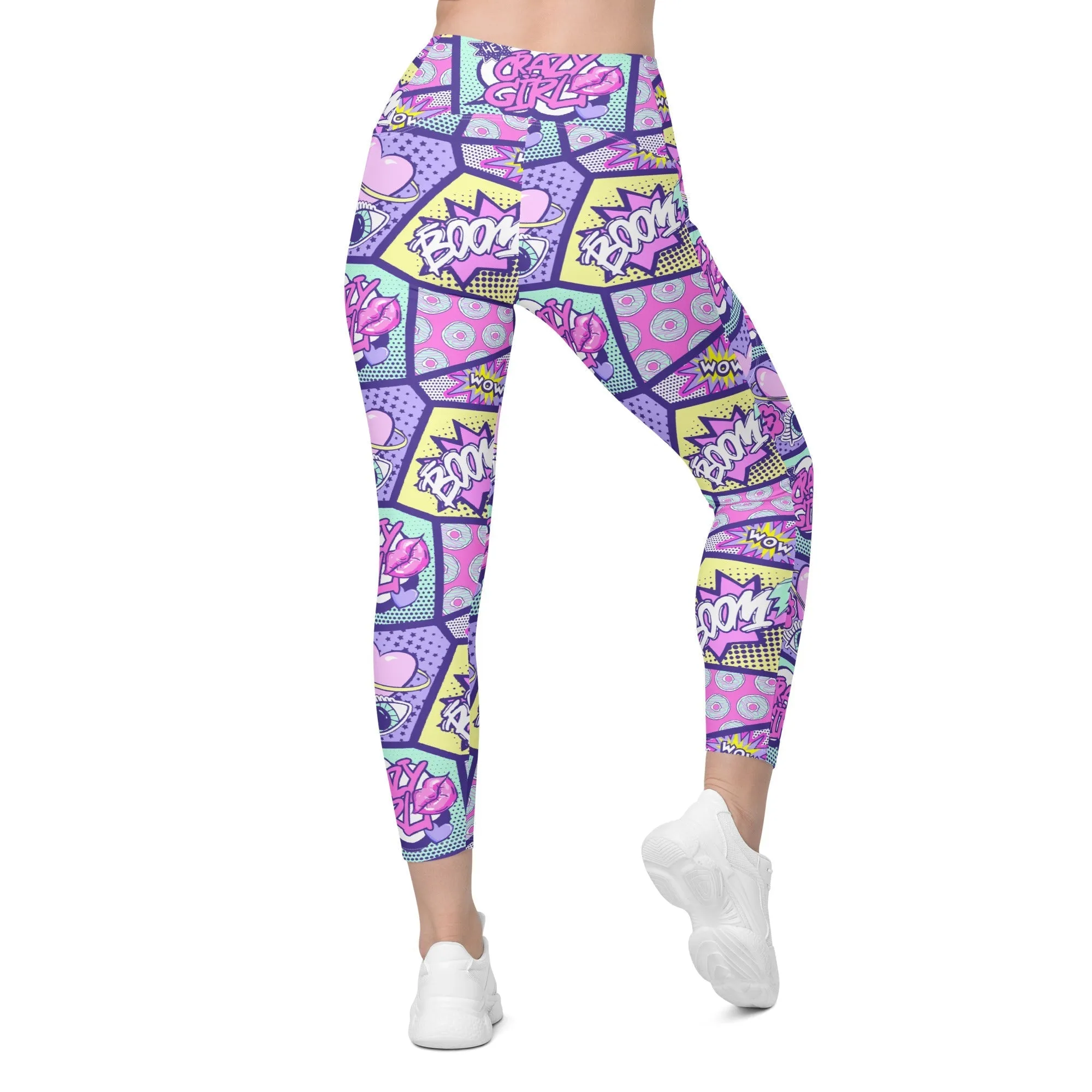 Pastel Comic Book Crossover Leggings With Pockets