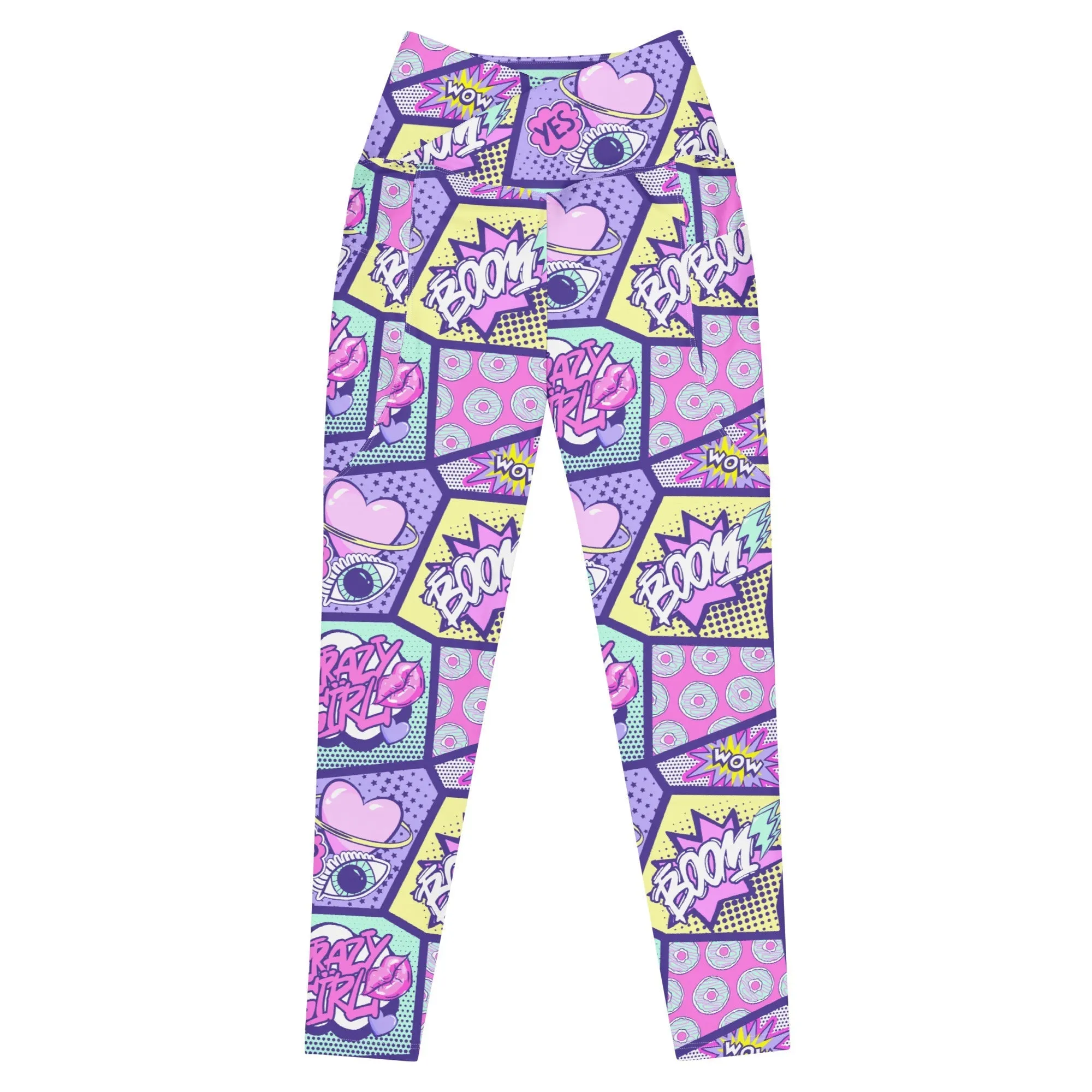 Pastel Comic Book Crossover Leggings With Pockets