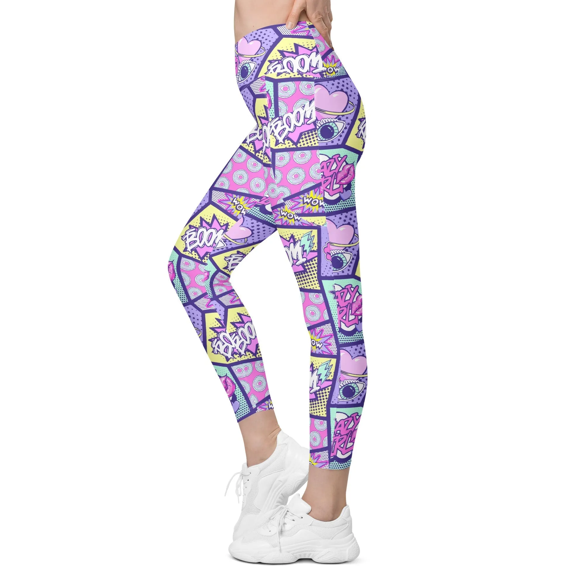 Pastel Comic Book Crossover Leggings With Pockets