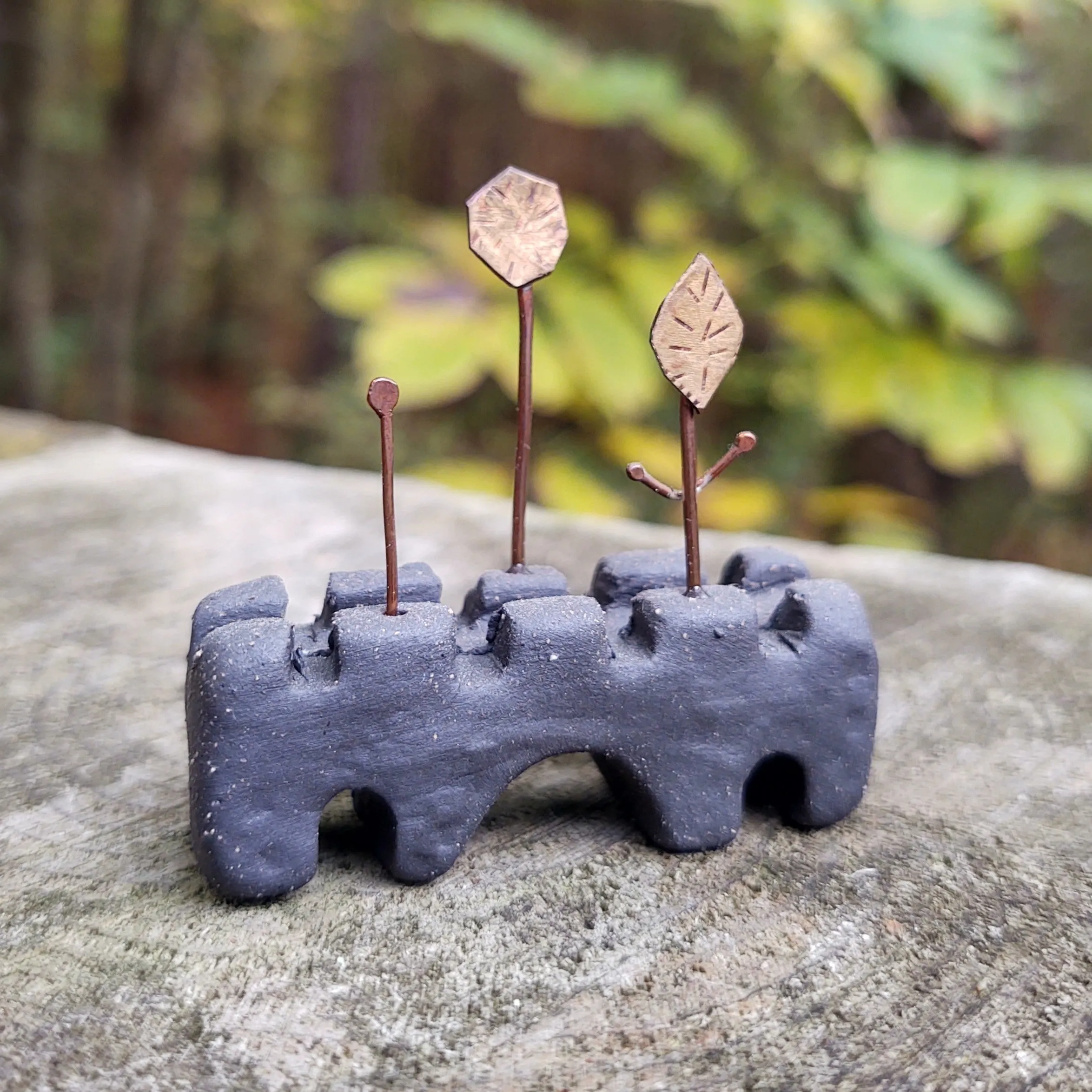 Prague Bridge in Dark Clay with Brass Sun and Copper Sprouts