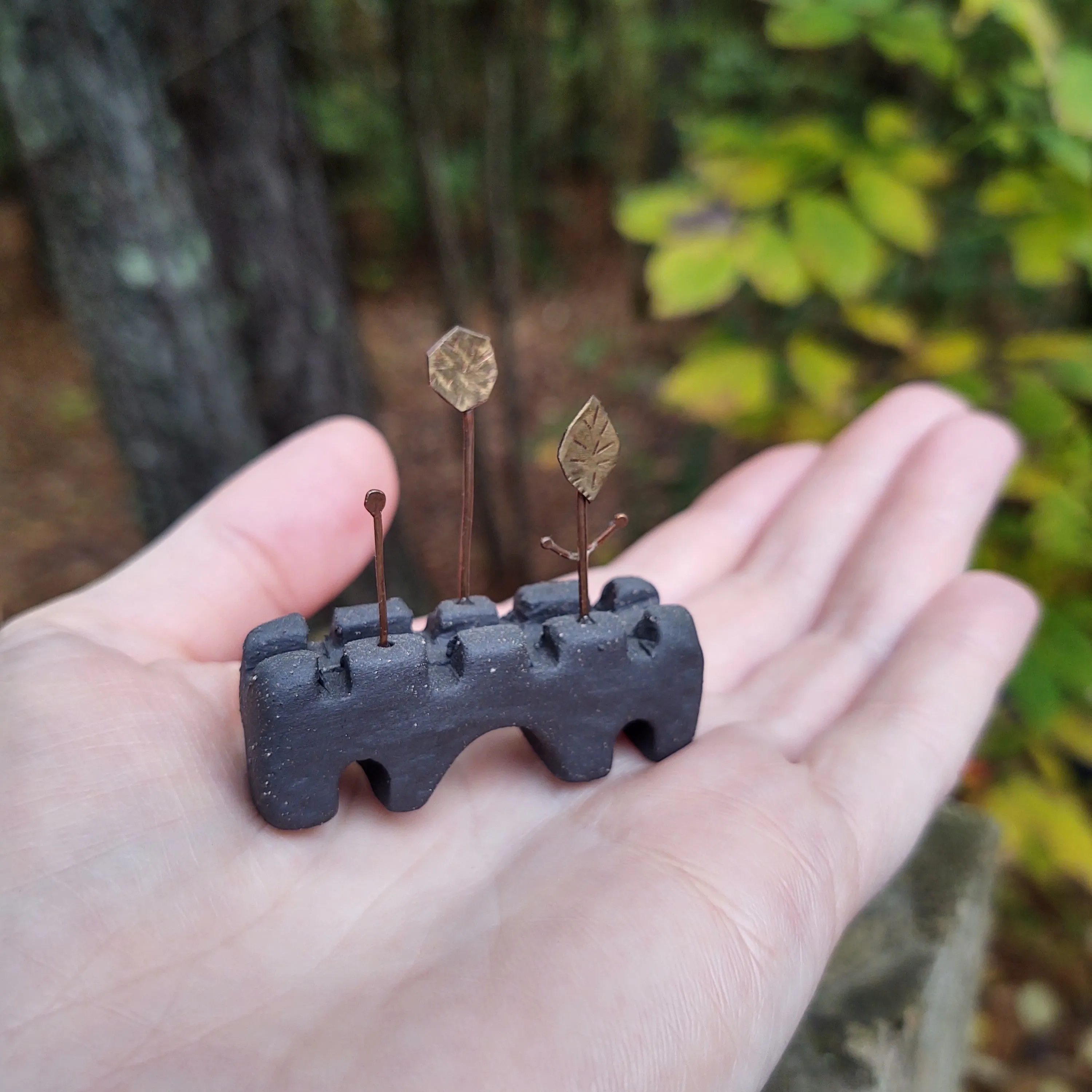 Prague Bridge in Dark Clay with Brass Sun and Copper Sprouts