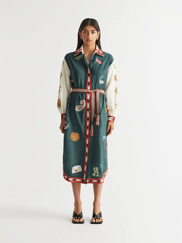 Quincy Belted Shirt Dress Peacock