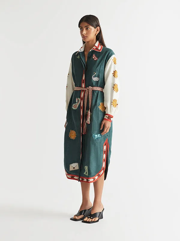 Quincy Belted Shirt Dress Peacock