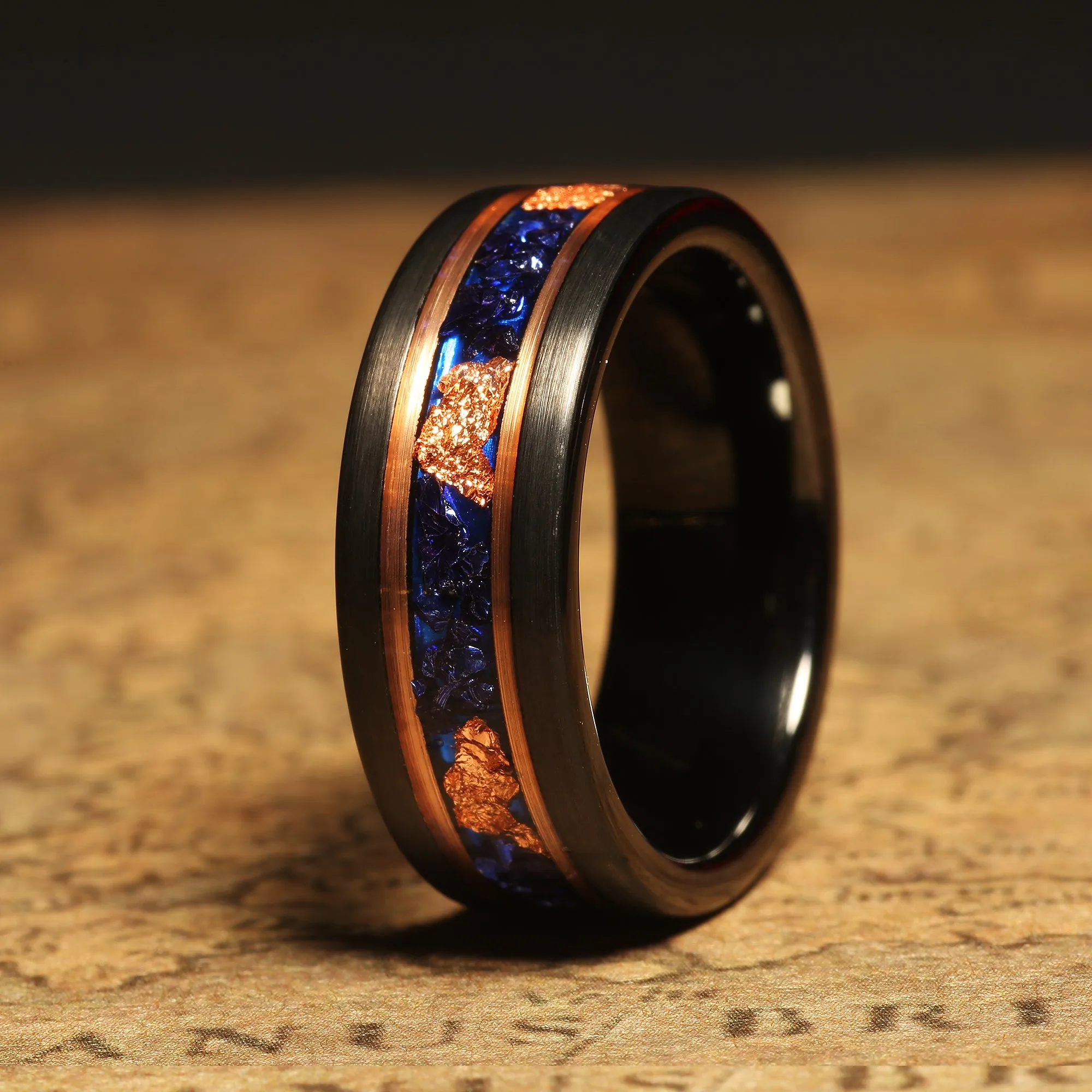 "Midnight Sapphire" Black Tungsten Wedding Band with Dark Blue Lab-Created Sapphire Inlay for Men