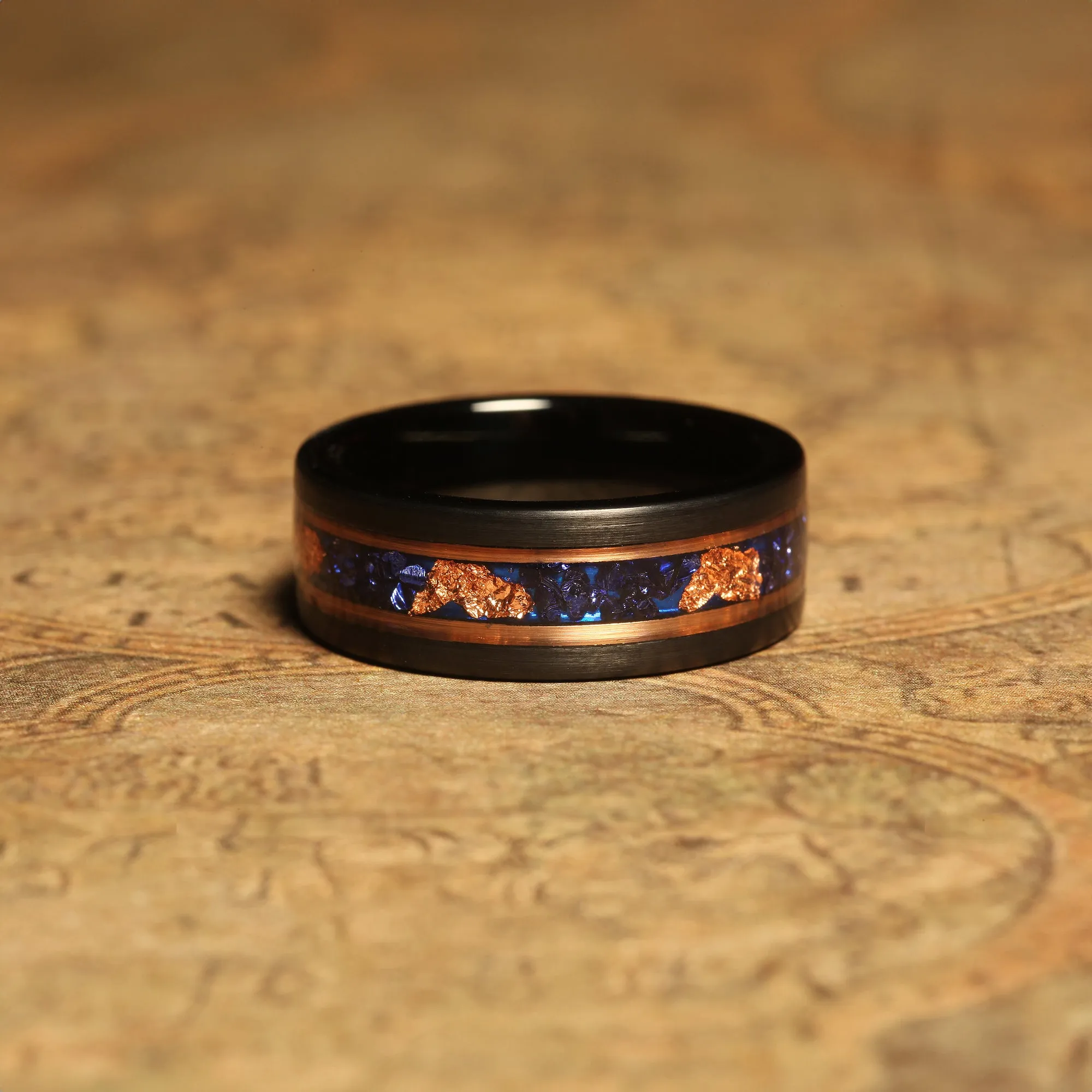 "Midnight Sapphire" Black Tungsten Wedding Band with Dark Blue Lab-Created Sapphire Inlay for Men