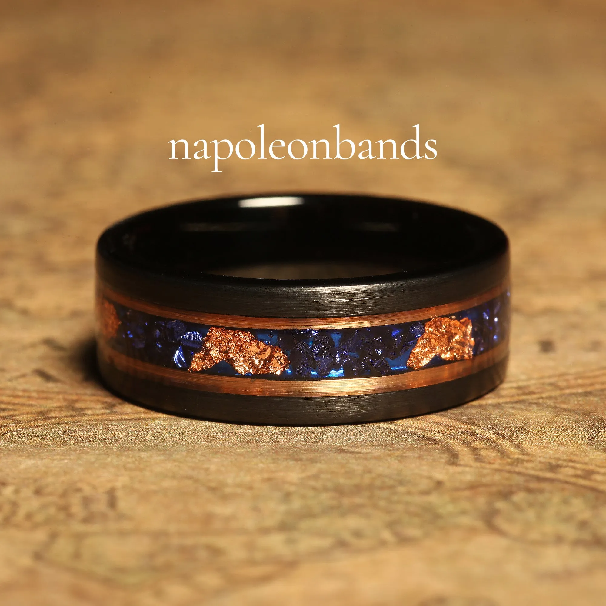 "Midnight Sapphire" Black Tungsten Wedding Band with Dark Blue Lab-Created Sapphire Inlay for Men