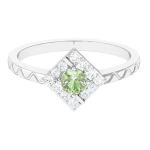 Real Green Sapphire and Diamond Ring with Textured Details