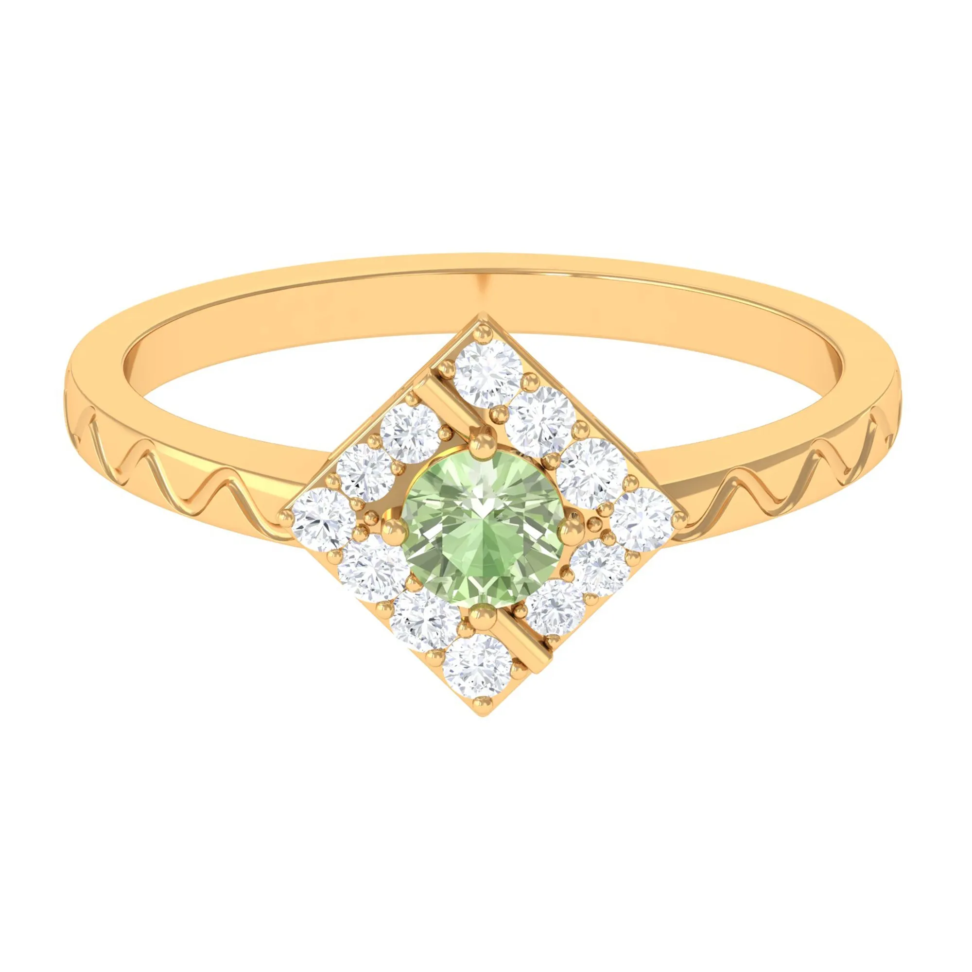 Real Green Sapphire and Diamond Ring with Textured Details