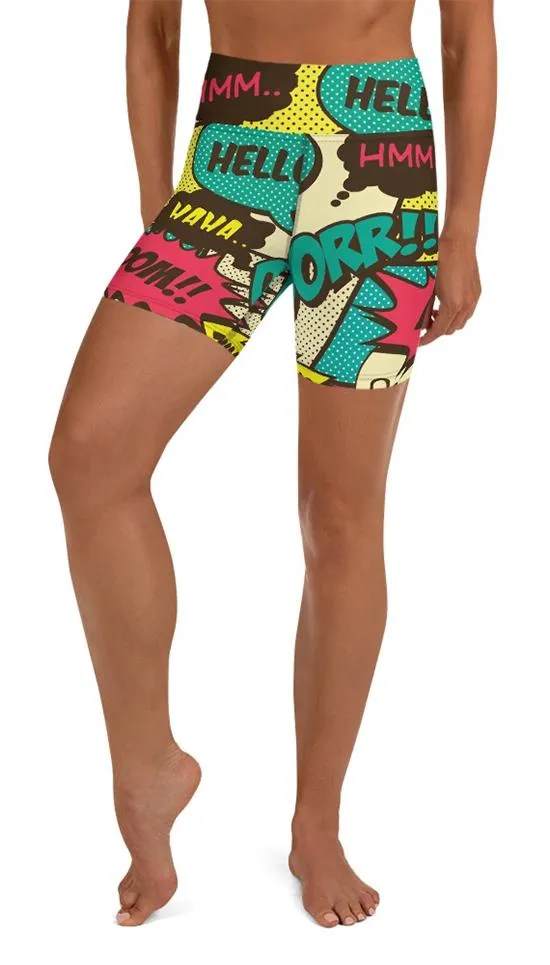 Retro Comic Book Yoga Shorts