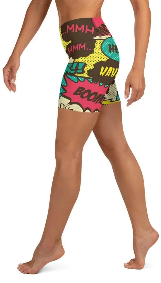 Retro Comic Book Yoga Shorts