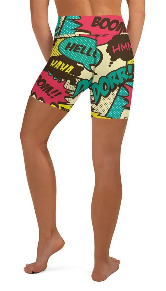 Retro Comic Book Yoga Shorts